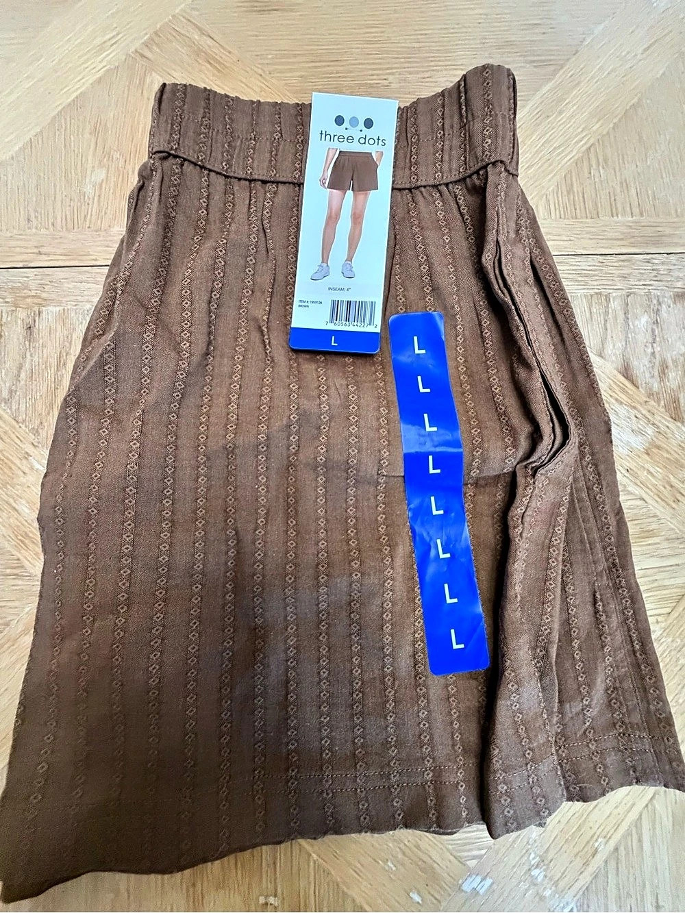 Three Dots Textured Pull-On Shorts High Waist Shorts Brown Large